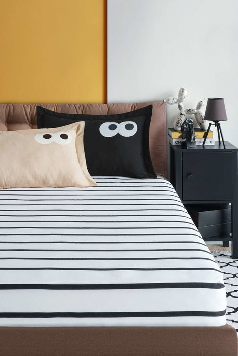 L'essentiel linge de maison Juego de Sábanas Doble Funny Cizgili - Negro